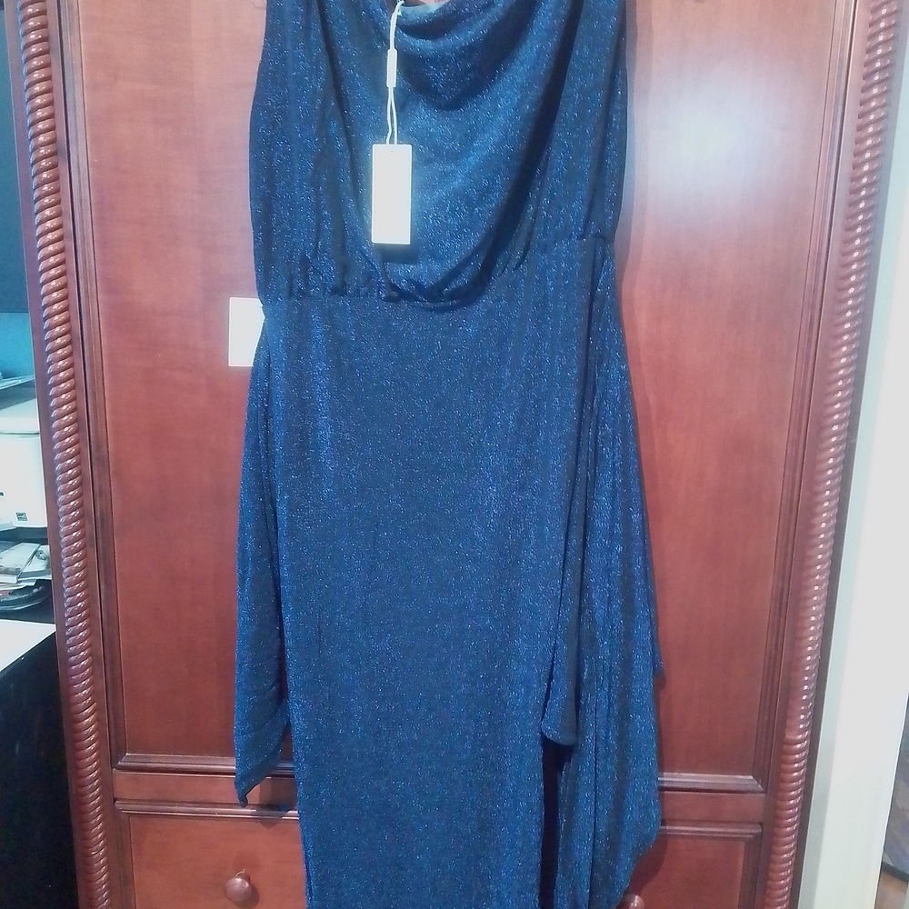 Petal & Pup Metallic Midi-Dress - Navy Blue